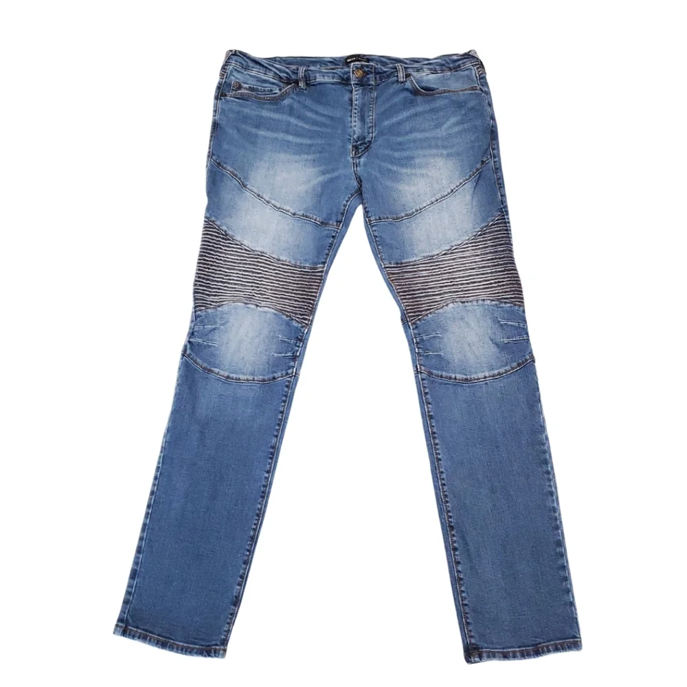 True Religion Men's Moto Blue Jeans ROCCO RELAXED SKINNY Size 40 Zip Pockets